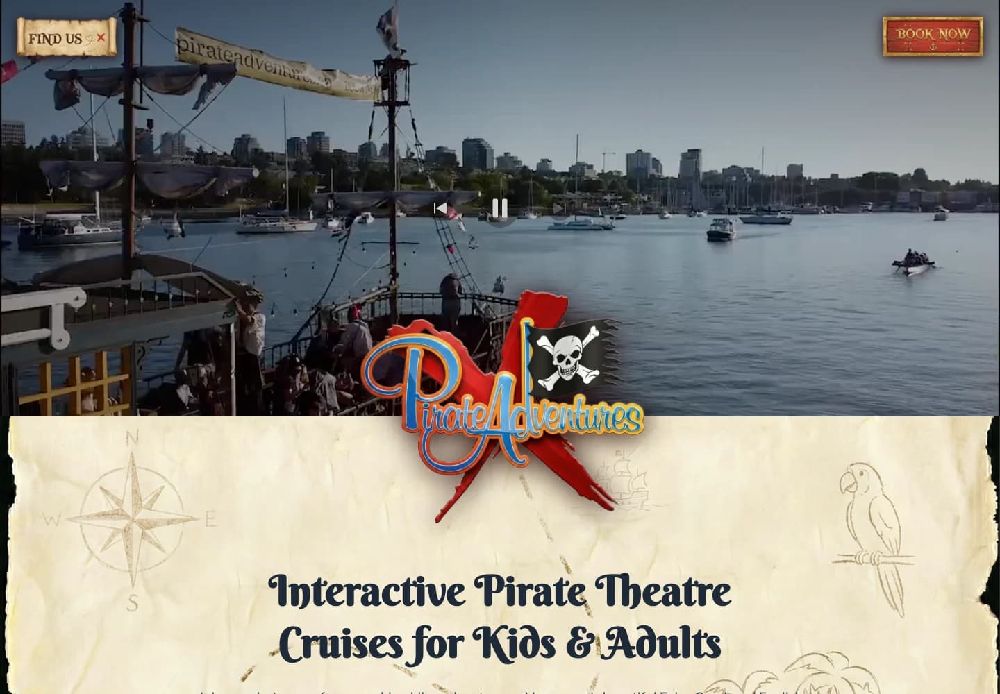 Pirate Adventures Vancouver website introducing its interactive pirate theatre cruise